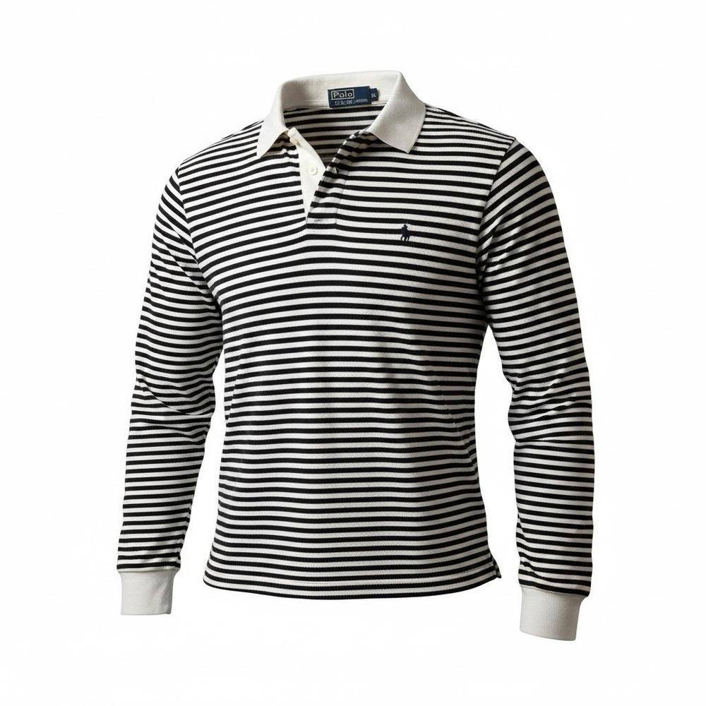 Vintage Polo by Ralph Lauren Black Striped Long Sleeve Rugby Polo Shirt SZ XL